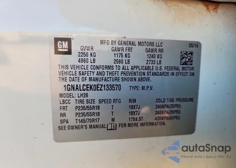 2014 Chevrolet Equinox Lt from USA, damaged, VIN 1GNALCEK0EZ133570